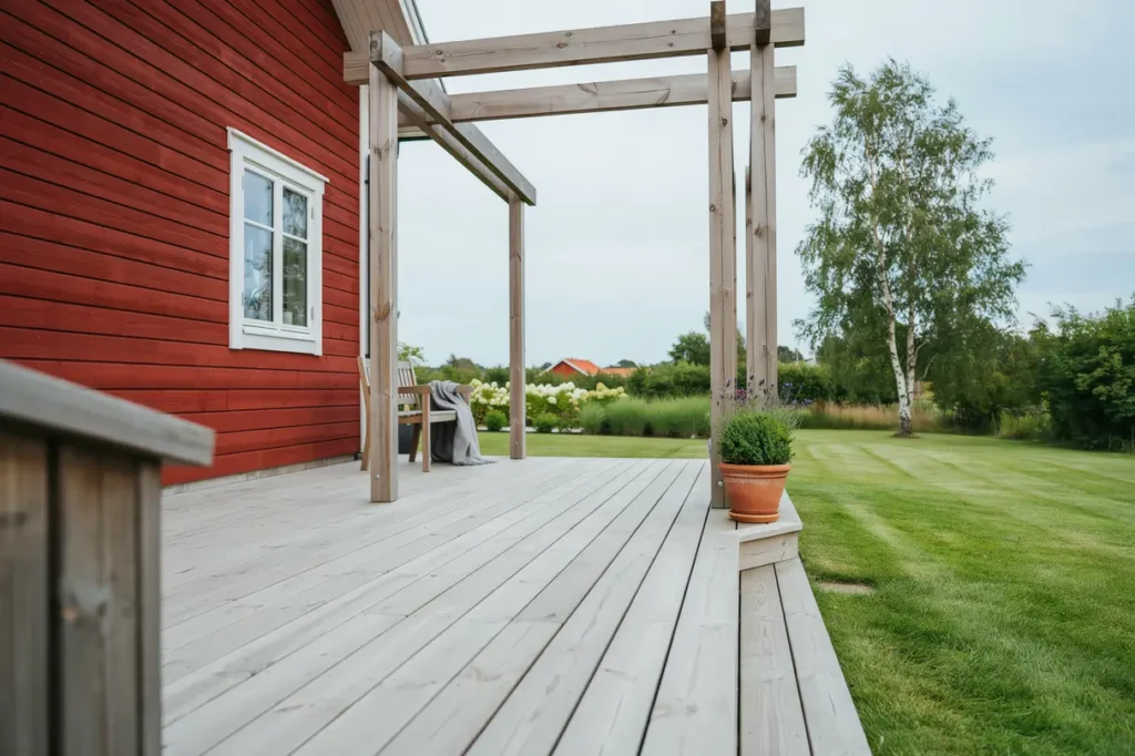 byggnation av altan och pergola vid villa i v stra klagstorp